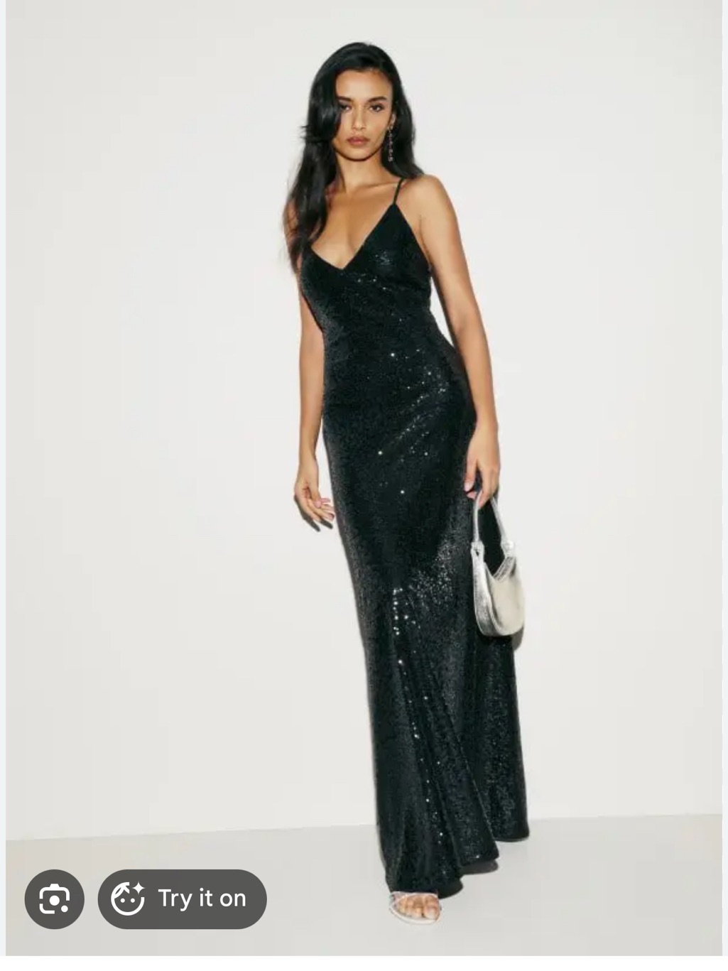 Nwt Reformation Prescia Black Sequin Spaghetti-Strap Evening Gown